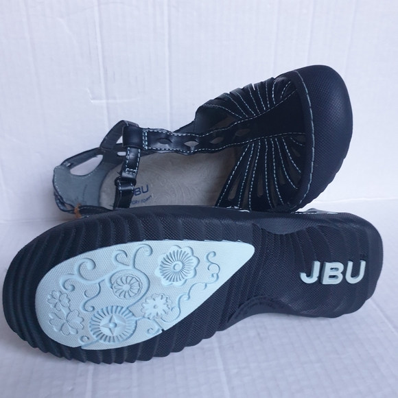 JBU Wm Melon Black Memory Foam Vegan Cutout Leather Sneakers Velcro T-Strap 7.5 - Picture 14 of 16